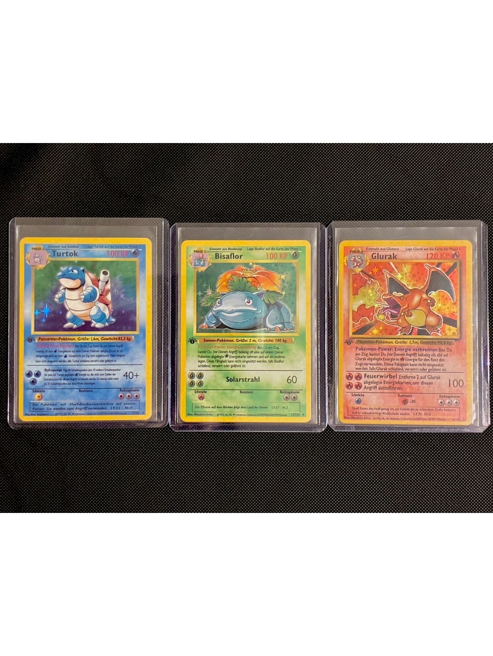 1st Edition German Base Set Holo Charizard, Blastoise & Venusaur – 3-Card Set